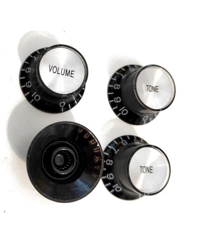 4 Tone- + Volume-Knöpfe im Gibson SG Stil aus schwarzem Plexi, metrisch, nicht gerändelt