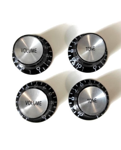 4 Tone- + Volume-Knöpfe im Gibson SG Stil aus schwarzem Plexi, metrisch, nicht gerändelt