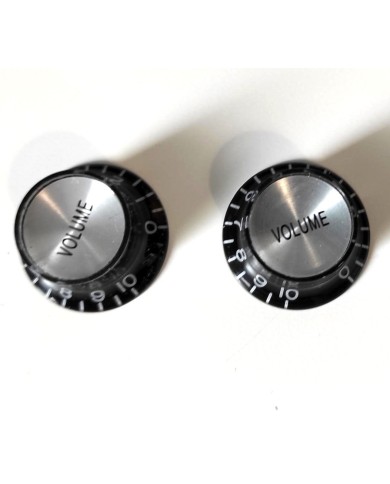2 Lautstärkeregler im Gibson SG Stil aus schwarzem Plexi, Silver Reflector, metrisch, nicht gerändelt
