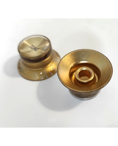 2 metrische Tone-Reglerknöpfe aus Plexiglas, ungraviert, Gold Reflector, Gibson SG Stil